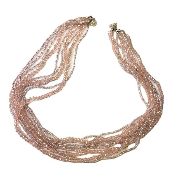 Multi Strand Braided Necklace Glass Bead Braided Necklace Beaded Twist Necklace - Picture 3 of 8